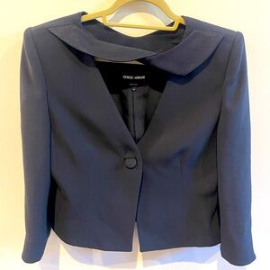 Giorgio Armani, navy crêpe, single button peplum back jacket size 44